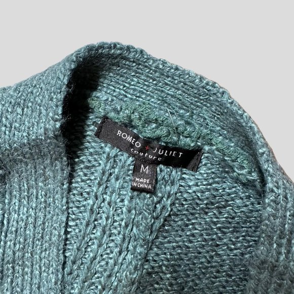 Romeo Juliet Womens Cardigan Open Sweater Medium M Green Wool Stretch Oversize - Picture 11 of 13